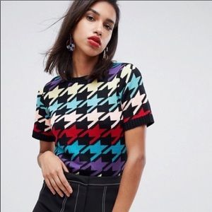 Short Sleeve Houndstooth Knit Top